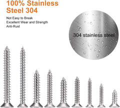 WELLOCKS Screws Set 50PCS 304 Stainless Steel, M4 x 16mm Self Tapping Screws Assortment Set, Flat Head Rust Proof Wood Screw Kit for Homemade, Repair, Woodwork Indoor Outdoor (D034416)