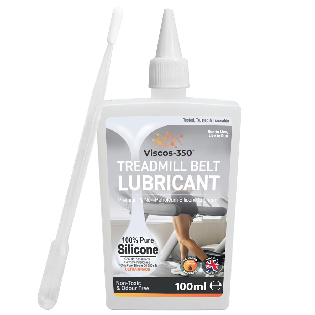 Viscos-350 Premium Treadmill Lubricant Pure Silicone Oil 15cm Long Applicator Inc - Made in UK - 100ml