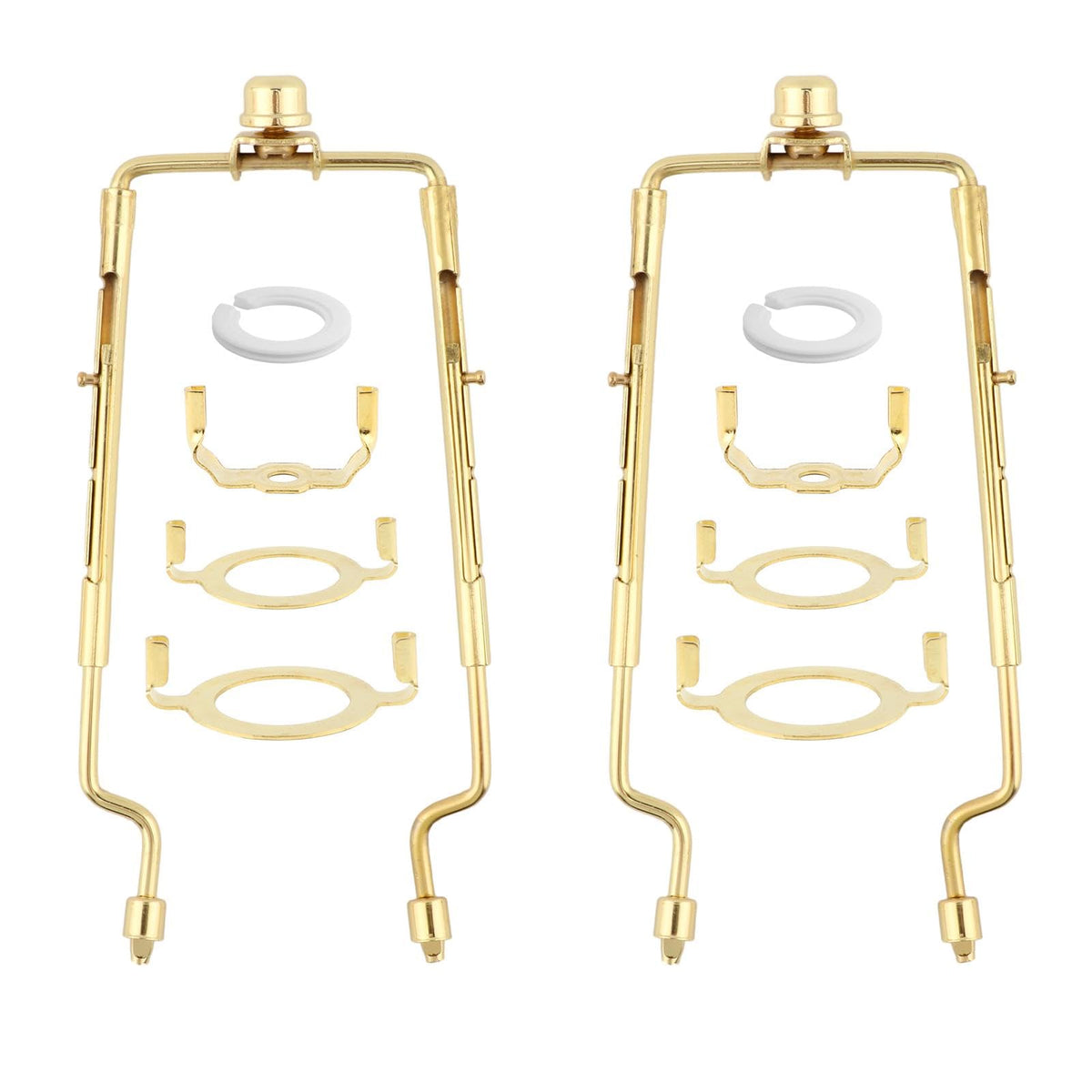 WANAONE 7 8 9 10 inch Lamp Shade Harp Holder, 2 Pack Adjustable Lamp Harp Kit Fit 3/8 IP Standard, Golden Horn Frame Lampshade Bracket, E14 E26 E27 Light Base Fitter Adapter(Gold)