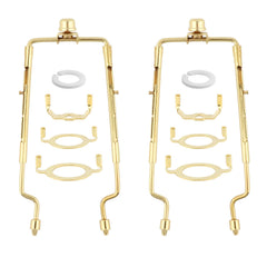 WANAONE 7 8 9 10 inch Lamp Shade Harp Holder, 2 Pack Adjustable Lamp Harp Kit Fit 3/8 IP Standard, Golden Horn Frame Lampshade Bracket, E14 E26 E27 Light Base Fitter Adapter(Gold)