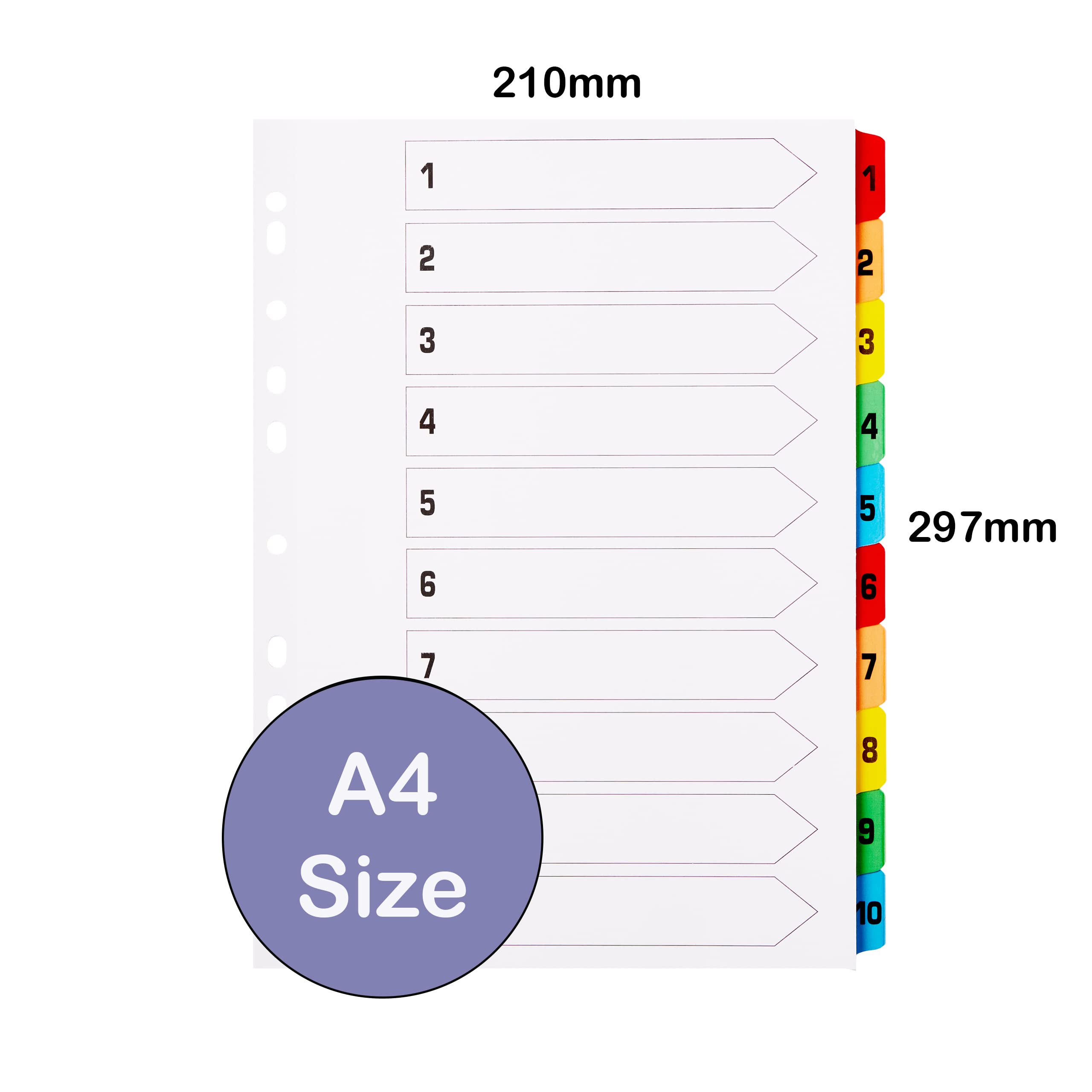 [3 Pack] A4 File Dividers 10 Part Numbered 1-10   A4 Subject Dividers 10 Part Numbered 1-10 with Multipunched Reinforced Colour Tabs 150gsm