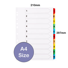 [3 Pack] A4 File Dividers 10 Part Numbered 1-10   A4 Subject Dividers 10 Part Numbered 1-10 with Multipunched Reinforced Colour Tabs 150gsm