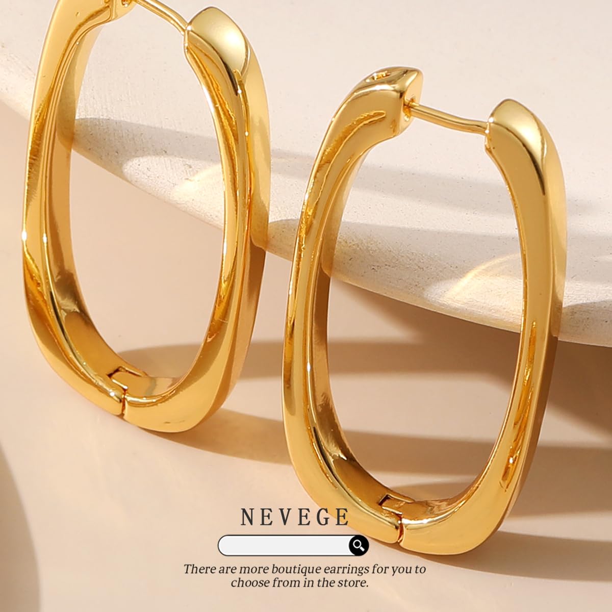 NEVEGE Gold Hoop Earrings Large Gold Hoops Earrings for Women Hypoallergenic Square gold Earrings for Women Big Hoop Earrings for Women 35MM 40MM