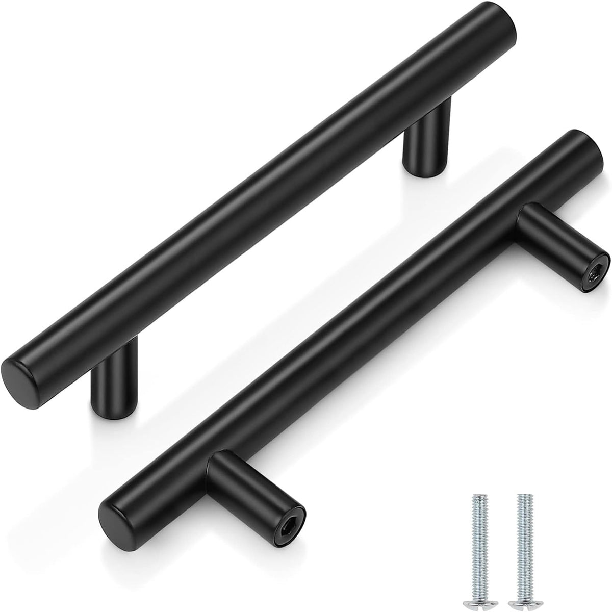 5 Pack Kitchen Cupboard Handles Stainless Steel Kitchen Door Handles Brushed Cabinet Handles Wardrobe Handles Drawer Handles (Black, Hole Centre 96mm)