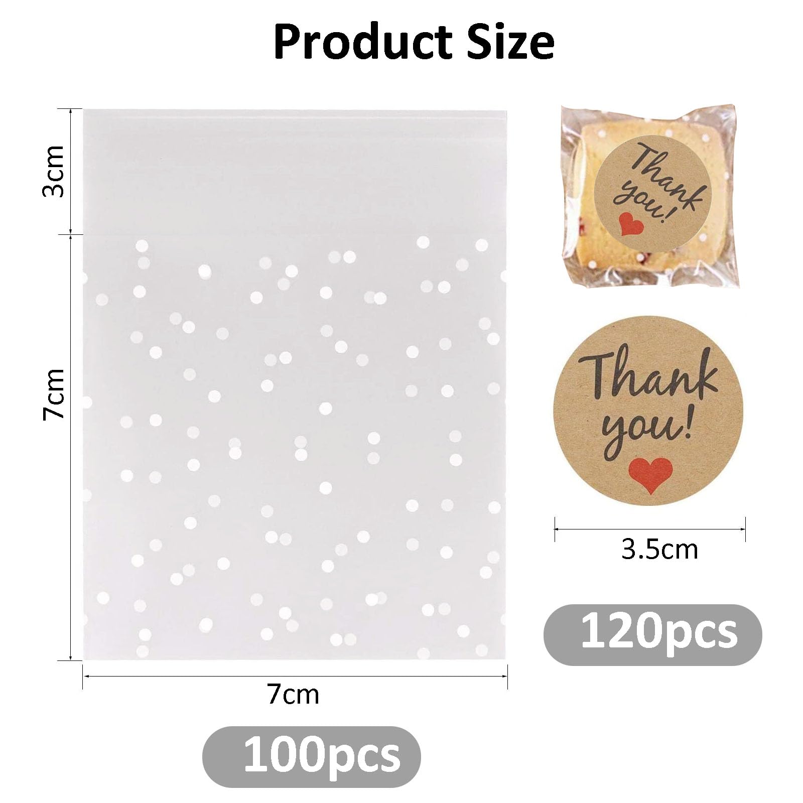 100 Pcs Clear Self-adhesive Bags, Self Sealing Cellophane Display Bags, Dot Opp Bags Polka Dot Cookie Bags for Cookies