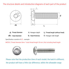 Bolts and Nuts Set, Hex Head M8 Stainless Steel Machine Screws and Round Head Hexagon Socket Bolts Assortment(12/16/20/25/30/35/40/45/50mm) (M8, Silver)