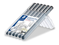 STAEDTLER ‎308 SB6P Pigment Liner Fineliner Pens with Assorted Line Width - Black (Set of 4 and 2 Free)