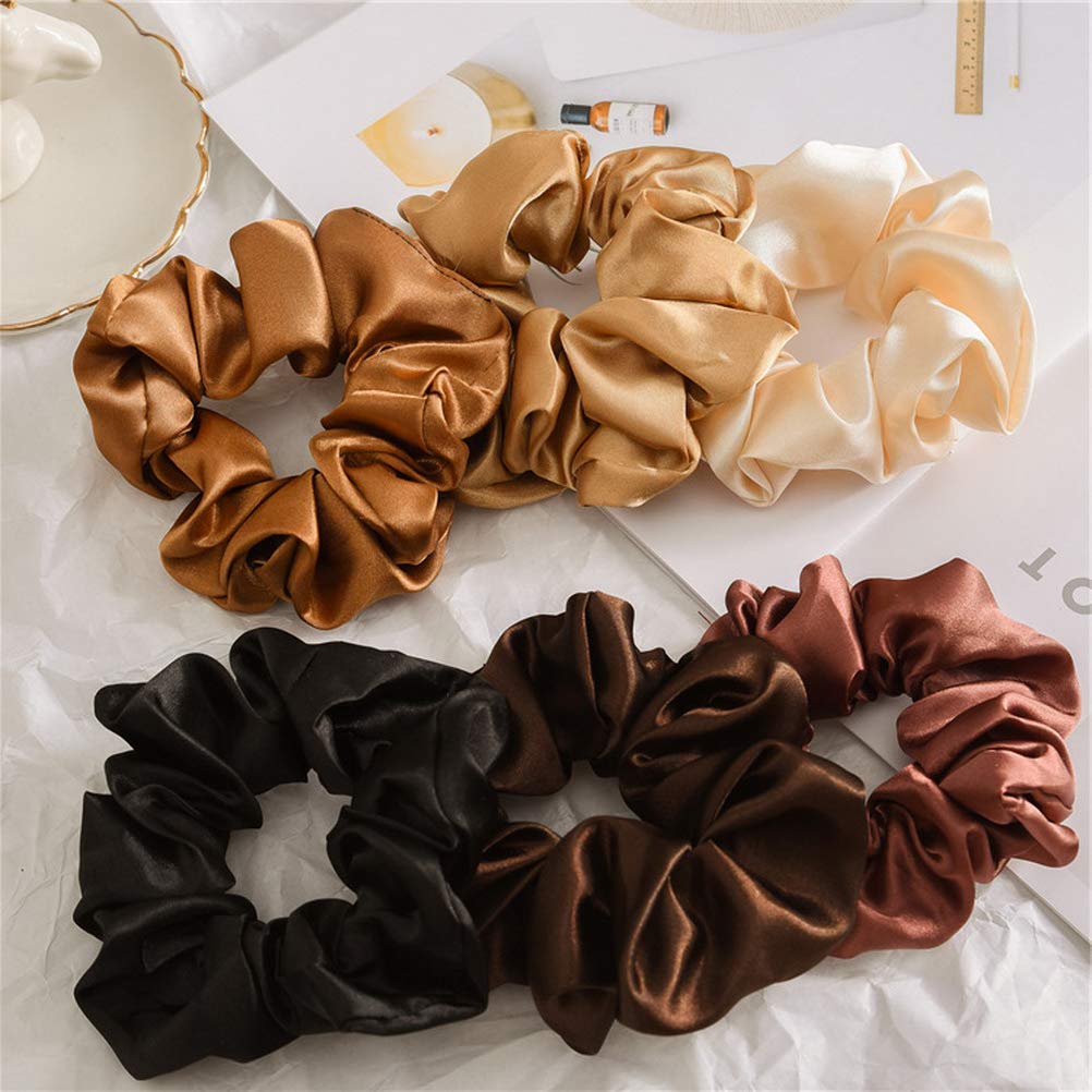 nuoshen 6 Pieces Hair Scrunchies, Satin Elastic Soft Hair Ties Scrunchy Hair Bands for Girls and Ladies