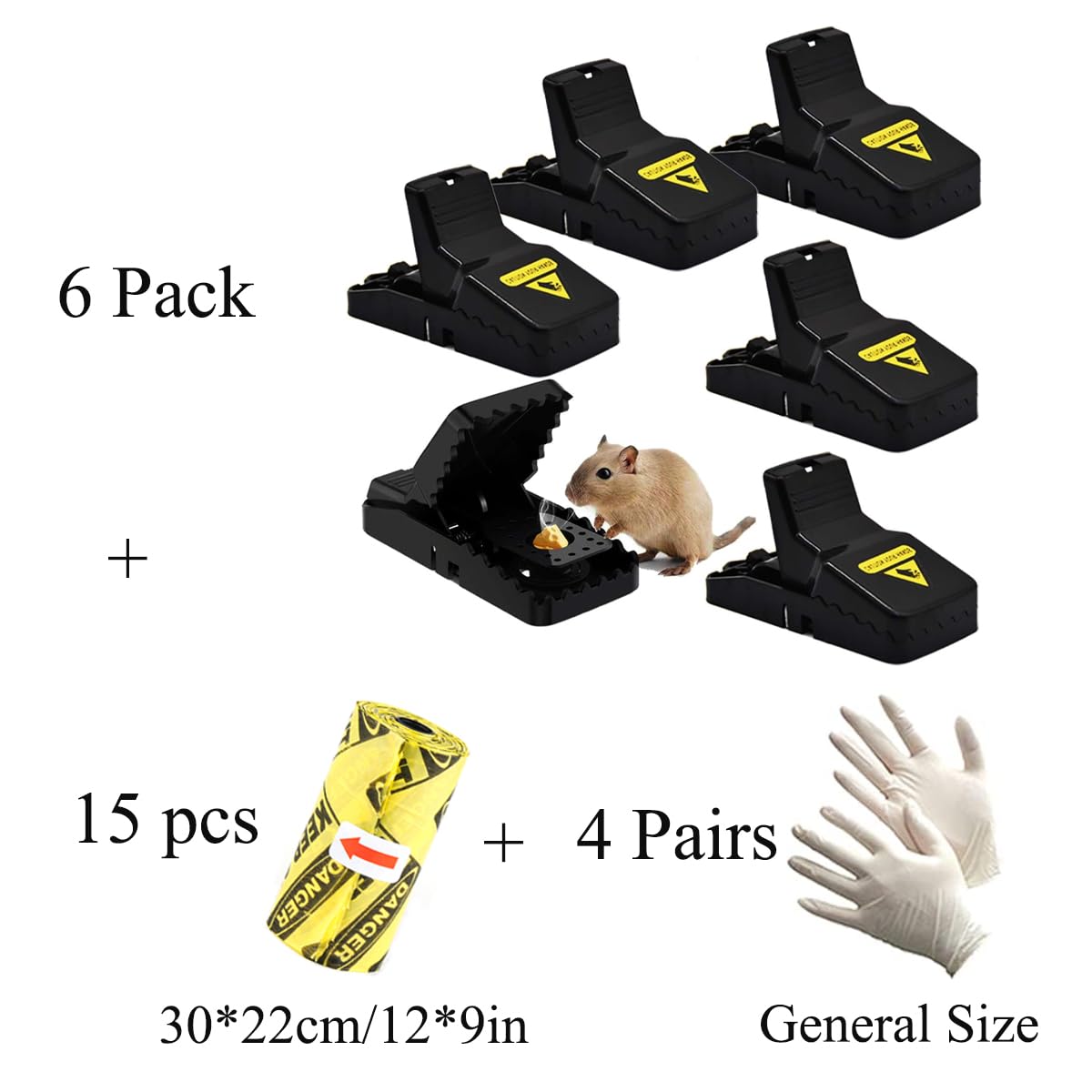 LESNIC Mouse Traps Recyclable 6 pack, with 4 pairs of Disposable Gloves & 15 pcs Trash Bags Biodegradable (12 * 9.0in),Best Reusable Mouse Traps That Work, Mice Traps with Detachable Bait Cup