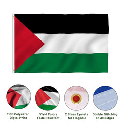 3x5 Ft Palestine Flag, HD Printing Palestinian Flags Banner with Brass Grommets - Polyester and UV Fade Resistant - Palestine National Flags for Outdoor Indoor