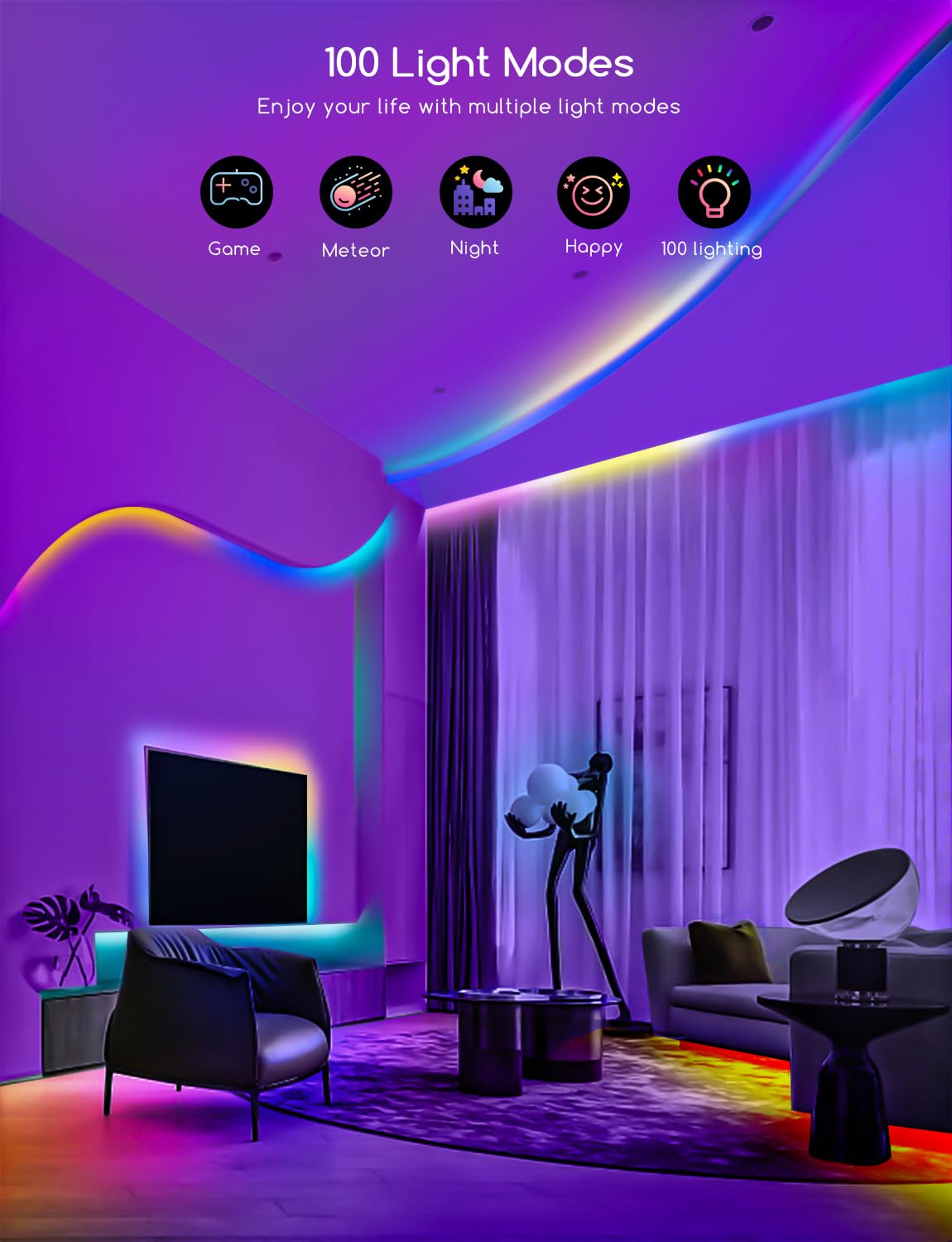 Led Strip Lights with Remote and APP Control, 10m Lights, RGB Using IC Chips Control Rainbow Colour, USB Powered, Bluetooth Music Sync Color Changing LED for Bedroom,Kitchen