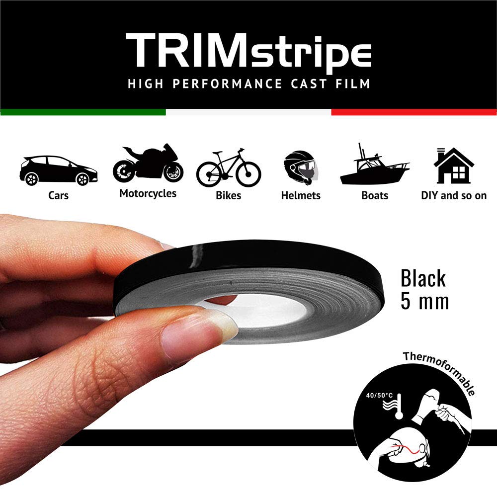 4R Quattroerre.it 10468 Trim Stripes Adhesive Strips for Cars, Black, 5 mm x 10 mt