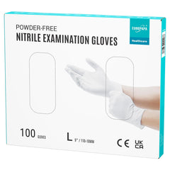 EUROPAPA® Disposable Nitrile Gloves White Box of 100 Disposable Gloves Examination Gloves Nitrile Gloves Powder-Free Latex Free Non-Sterile Latex-Free Disposable Gloves (L, White)