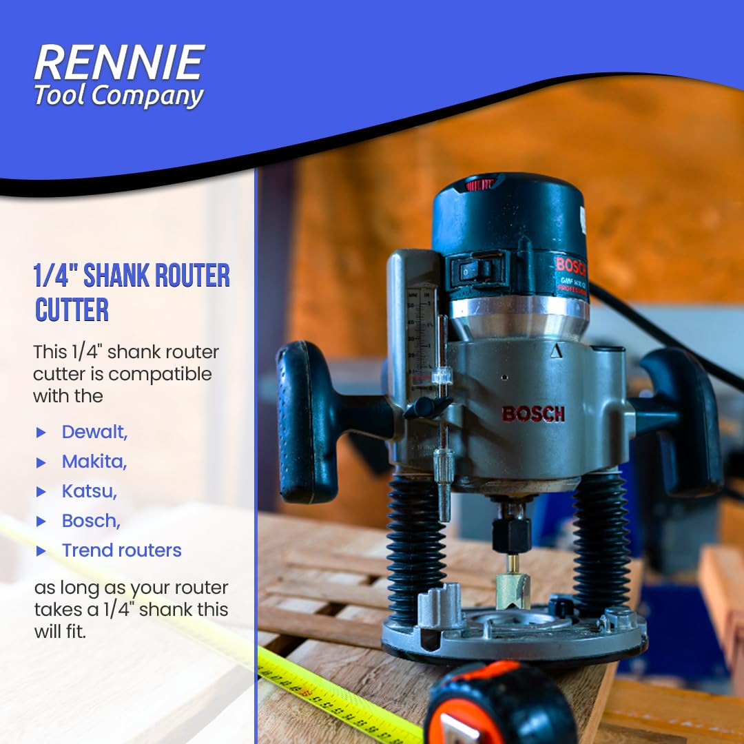 Rennie Tools - 5mm Cutting Diameter x 30mm Flute x 1/4 inches Shank TCT Tipped 2 Flute Straight Router Cutter Bit Compatible With Makita Bosch Trend Katsu Dewalt Router Etc. 5mm Router Bit