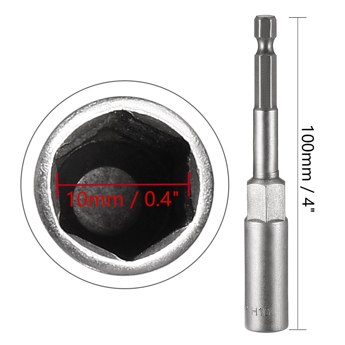 Sourcingmap 1/4 inches Quick-Change Hex Shank 10mm Deep Socket Nut Setter Driver Drill Bit, 100mm Length, Metric No-Magnetic