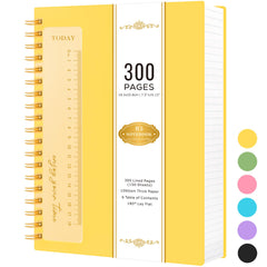 NIRMIRO Notebook Notepad B5, 300 Pages Spiral Note books for Writing, Wirebound Thick Note Pad with 100GSM Lined Paper, Hardback PVC Cover, 18.5 x 25.8cm, Yellow