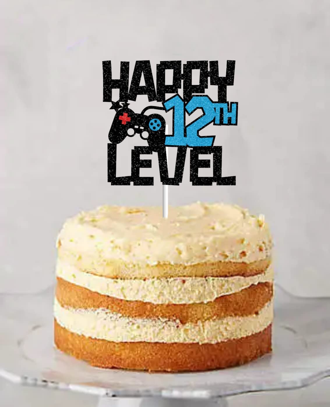 bng-bng 12 Birthday Cake Topper Glittery Happy 12th Level Birthday Cake Cupcake Toppers Boys and Girls 12th Birthday Game Theme Party Supplies Twelve Years Old Birthday Cake Decorations