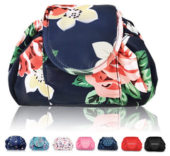 Lazy Drawstring Make up Bag Portable Large Travel Cosmetic Bag Pouch Travel Makeup Pouch Storage Organiser for Women Girl (Floral)