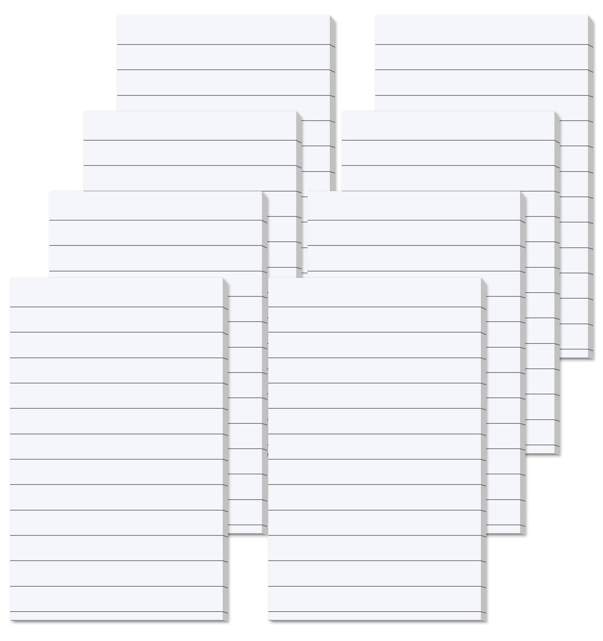 Agoer 400 Lined Sticky Notes,Large Sticky Notes 76 x 127mm,8 Pack Sticky Notes White Self-Adhesive Notes,Pastel Ruled Post Stickies for Marking Pages for for Reminder,School,Meeting Check-400 Sheet