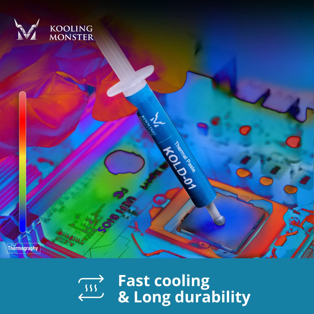 Kooling Monster KOLD-01 (Inc. Gloves & Wipes), Premium Silicone Thermal Paste for Cooling All Processors (CPU, GPU, PC, Heatsinks, PS4, XBOX), Silicone Grease for Long Durability, No Odor (0.7ml/1.8g)