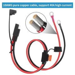 Dongge 10AWG Wire SAE to O Ring Clamp, SAE Battery Connector, 40A 2 Pin Quick Connect SAE Battery Cable Extension Wire for Solar Panel Automotive Marine Motorcycle Cars RV 2ft/60cm.