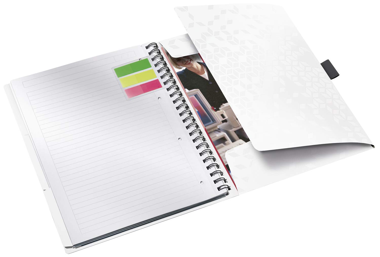 Leitz A4 Stiff Cover Notebook, White Wire Bound, 80 Sheets, Ruled, 80 gsm Ivory Paper, Wow Be Mobile Range
