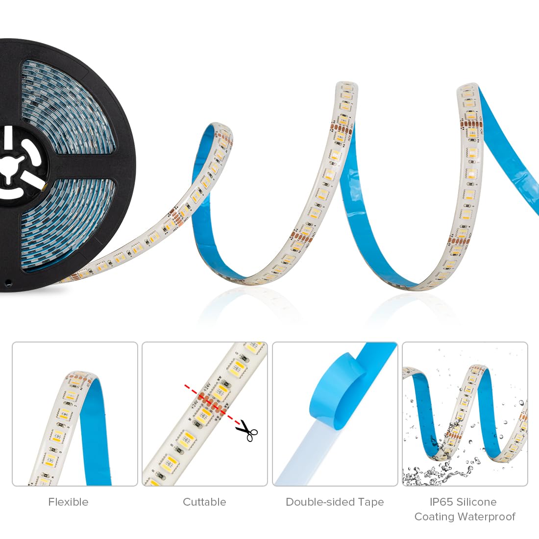 BTF-LIGHTING 5in1 RGBCCT 5050 5M 96LEDs/m 480LEDs RGBandCold WhiteandWarm White LED Strip DC24V Ip65 Waterproof White PCB 5 Colour in 1 LED for Room Home Decoration(Strip Only)