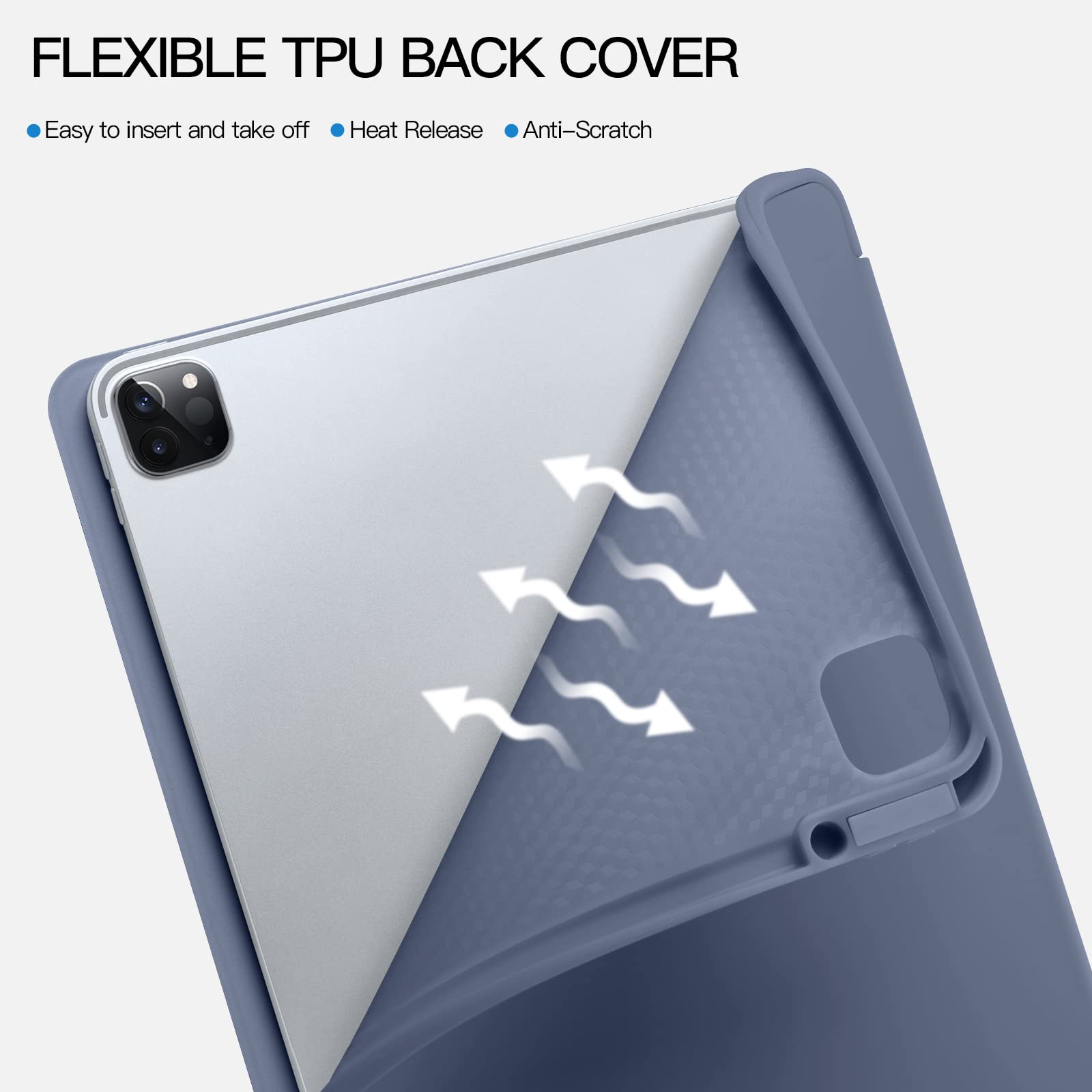 Vobafe Case Compatible with iPad Pro 11 Inch Case 2022/2021/2020/2018, TPU Flexible Back Cover with Pencil Holder, Auto Wake/Sleep, Support Pencil 2 Wireless Charging, Blue Grey