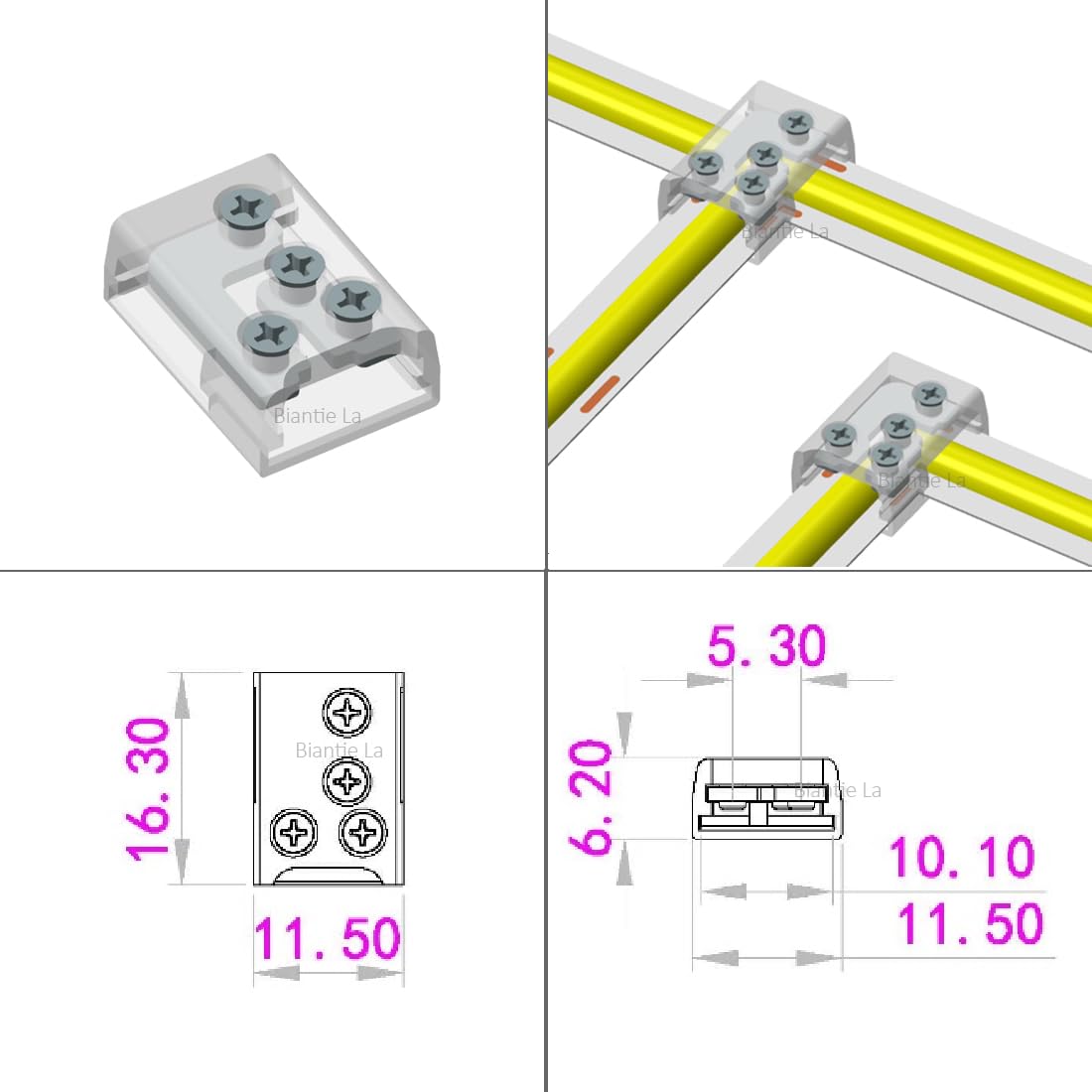 Masterwon 2-Pin L & T Shape Screw-Down Solderless Connectors for 8mm 10mm DC12V 24V Single Colour LED Strip Lights (Pack of 10)