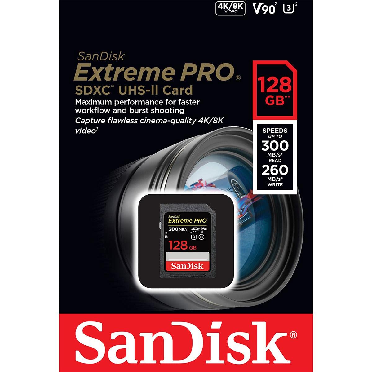 SanDisk 128GB Extreme PRO SDXC card up to 300 MB/s UHS-II Class 10 U3 V90