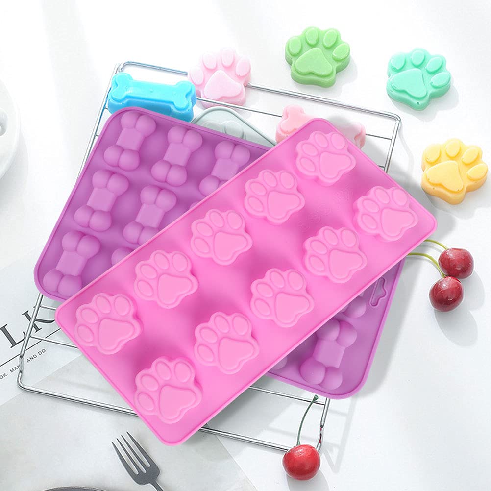 Silicone Chocolate Moulds, 10-Cavity and 18-Cavity Dog Paw & Dog Bone Molds Set, Reusable Non-Stick Silicone Molds for Cake, Candy, Jelly, Ice Cube, Pet Treats Toys