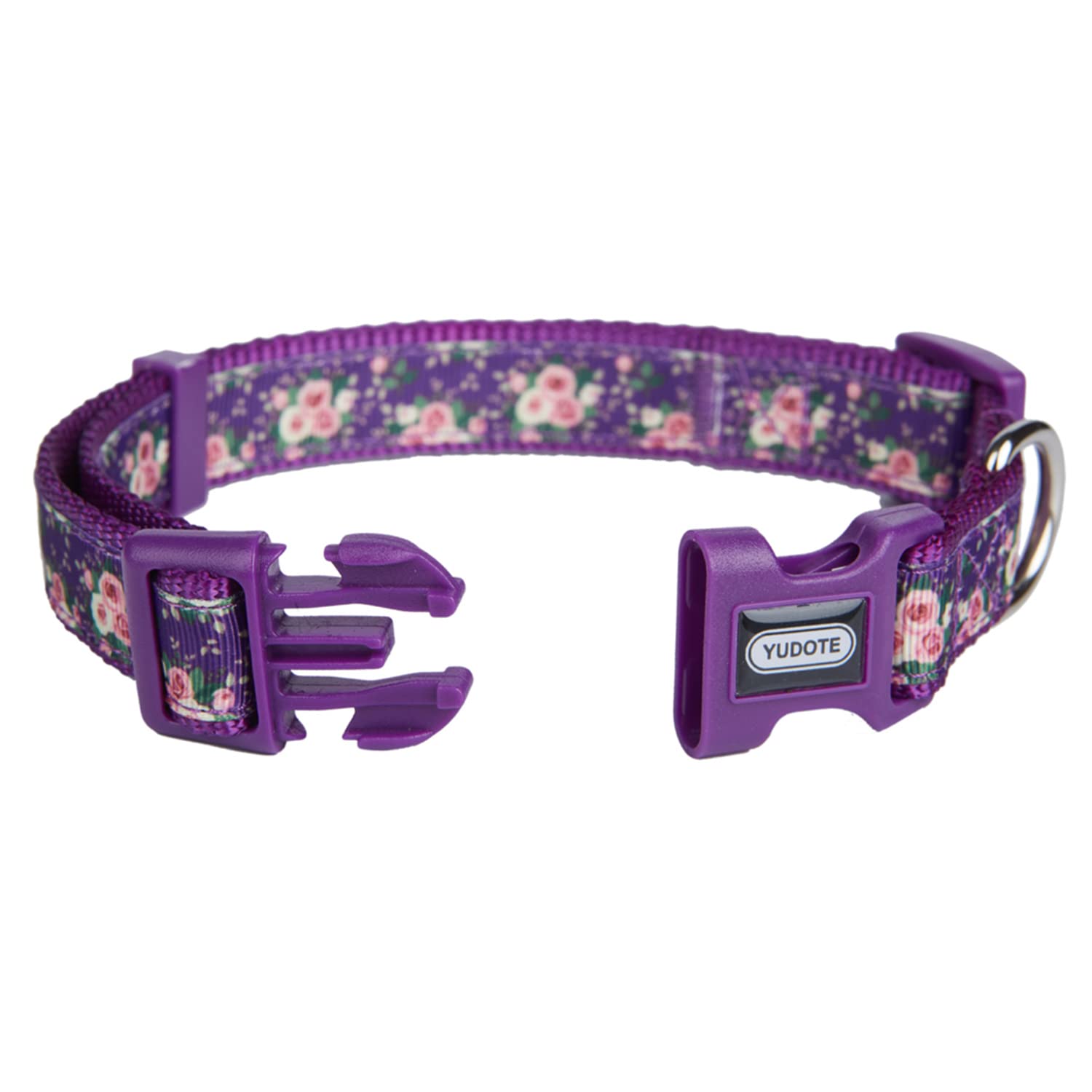 YUDOTE Spring Theme Dog Collar Medium with Printed Floral Pattern for Steady Girl Dogs Neck 31-49cm, Purple