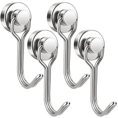 GGTTNRT Magnetic Hooks, 31Lb Magnet Hooks, Strong Magnetic Hooks for Fridge, Magnet Hooks for Hanging, Camping, Kitchen (Silver, 4PCS)