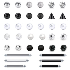 LAURITAMI 30pcs Replacement Piercing Balls 5mm Surgical Steel & Acrylic 14G Tongue Bars Balls Barbell Body Jewellery