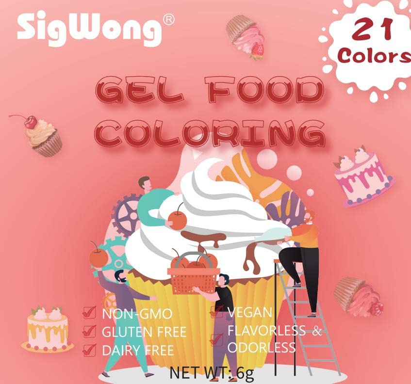 Gel Food Colouring Set - 21 Colors Tasteless Gel Based Food Color Dye, Vibrant Edible Icing Color for Cake Cookie Decorating, Baking, Fondant, Frosting, Easter Eggs, with Gloves (6g/Bottle) - Vegan