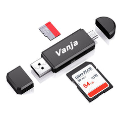 Vanja SD/Micro SD Card Reader, Micro USB SD Card Adapter and USB to SD Memory Card Reader OTG Device for SDXC, SDHC, SD, MMC, RS-MMC, Micro SDXC, Micro SD, Micro SDHC Card, Support UHS-I Card