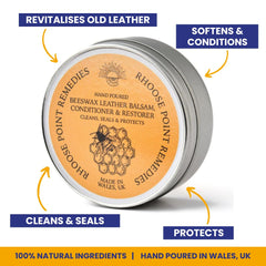 Beeswax Leather Polish Restorer & Conditioner 200ml - Hand Poured British Beeswax Balsam CLEANS SEALS and PROTECTS Handcrafted in Wales UK Rich Natural Leather Conditioner and Leather Restorer