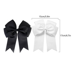 2 Pack 6 inch Bow Hair Clips, Large Hair Bow Hair Barrette Clips for Women Girls, Black Hair Bows(Black, White)