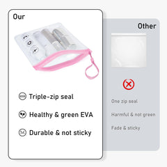 ECOHUB Airport Security Liquids Bags, EVA Airport Liquid Bag 20 x 20cm Airline Approved Clear Travel Toiletry Bag for Women Men, Zip Lock Bags with Strap for Travel (2 pcs Pink)