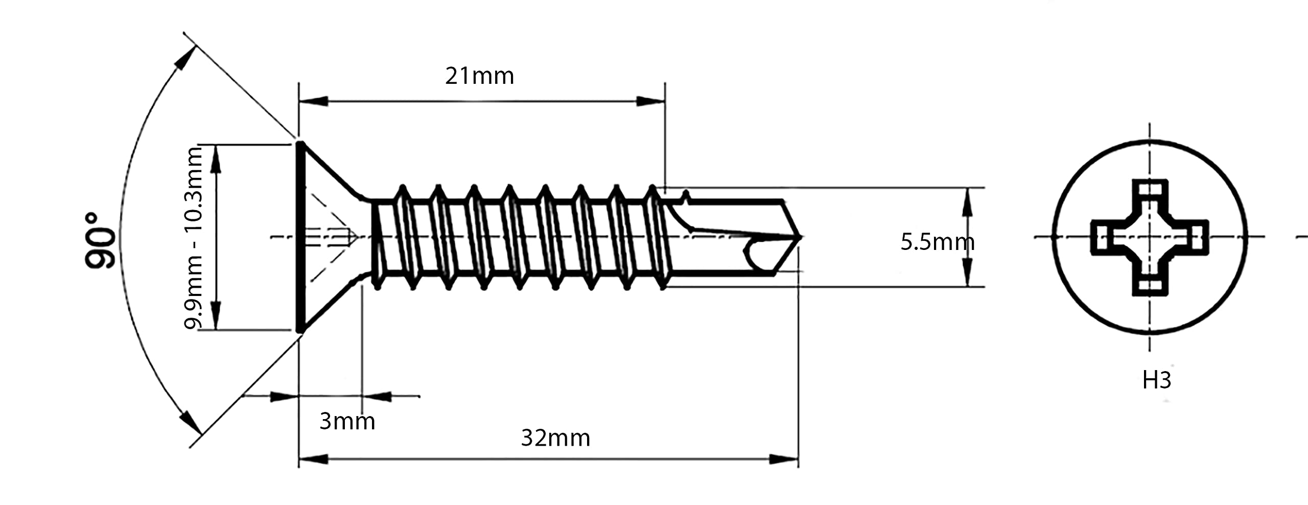 5.5mm x 32mm Self Drilling Countersunk Screws Steel Self Tapping Screws for Metal Sheets Roofing Windows (Pack of 50)