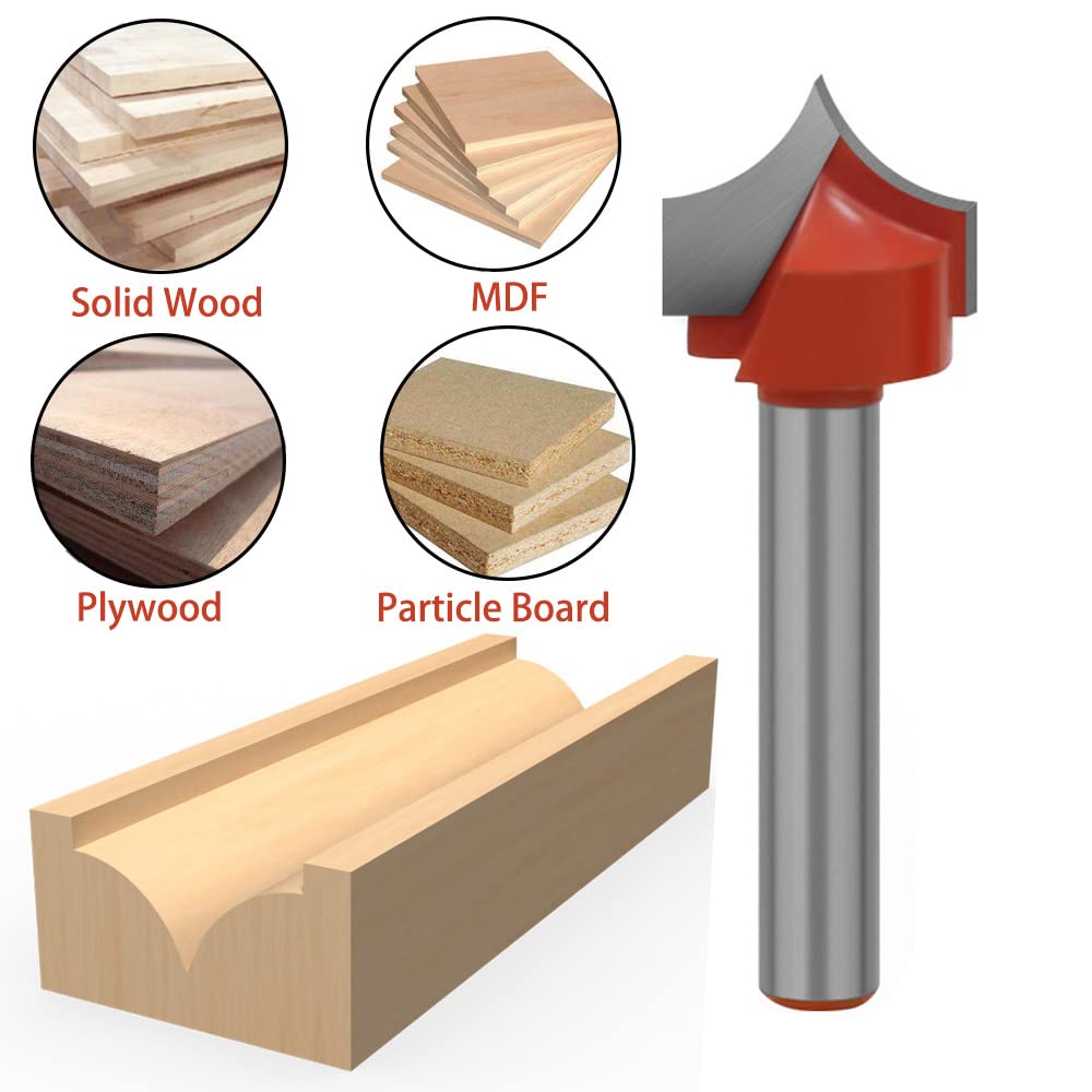 Saipor 4pcs 6mm Shank Point Cutting Roundover Router Bit Set C3 Carbide Tipped Round Over Beading Bit Beadboard Router Bit Radius 3.96/4.76/6.35/7.96mm