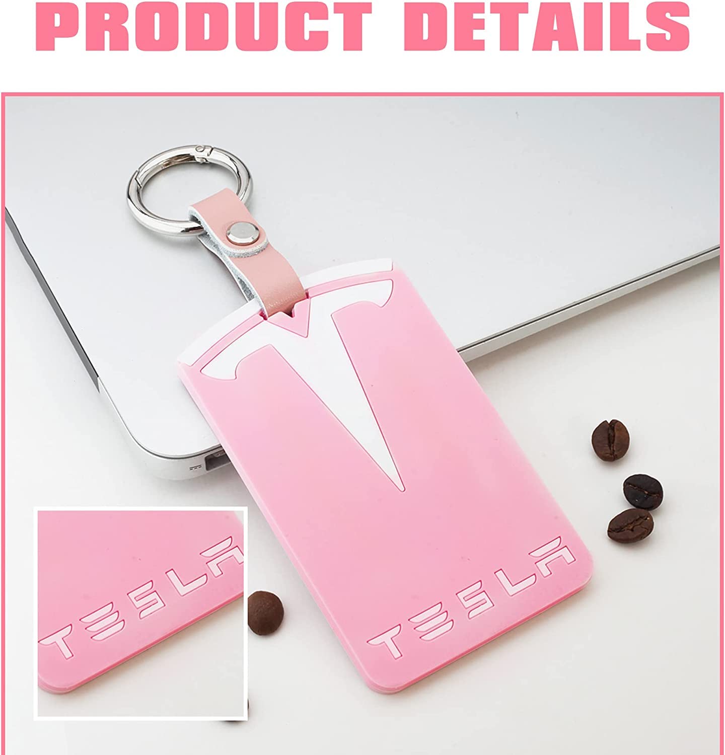 XINRISHENG Tesla Key Card Holder for Model 3 and Model Y Silicone Protector Key Chain Logo Pattern Car Accessories (pink)