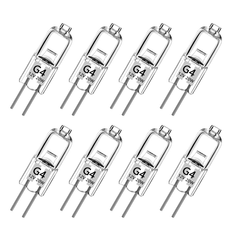 Haraqi 8 Pack G4 Halogen Bulbs，12 Volt 20 Watt Bi-Pin Halogen Bulbs Dimmable for Ceiling Lights,Table Light,Cabinet Lights,Warm White Brightness