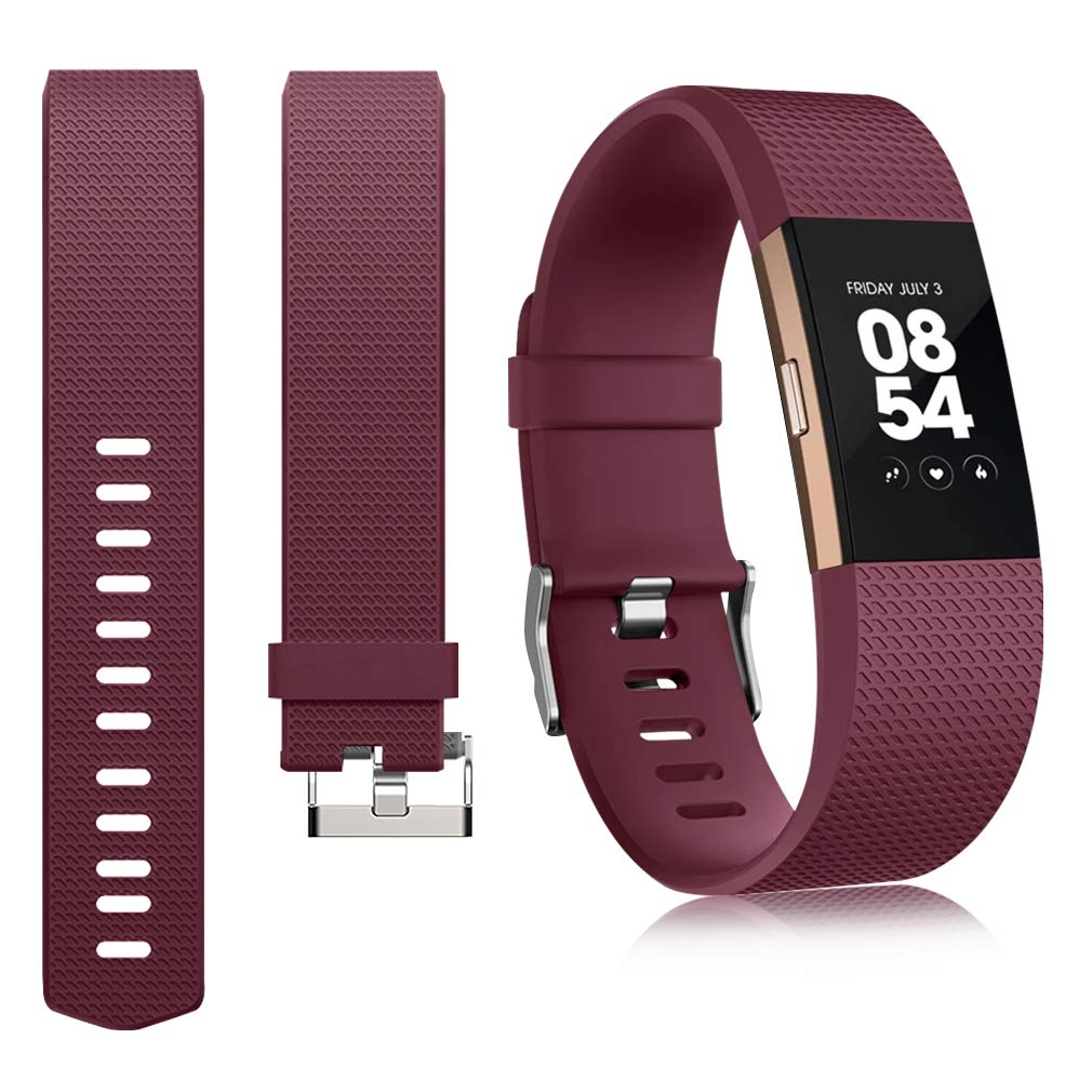 Vancle Pack 4 Replacement for Charge 2 Strap, Watchbands Soft Comfortable Accessory Straps for Fitbit Charge 2 (01 Wine red,Black,Navy blue,Grey, S)