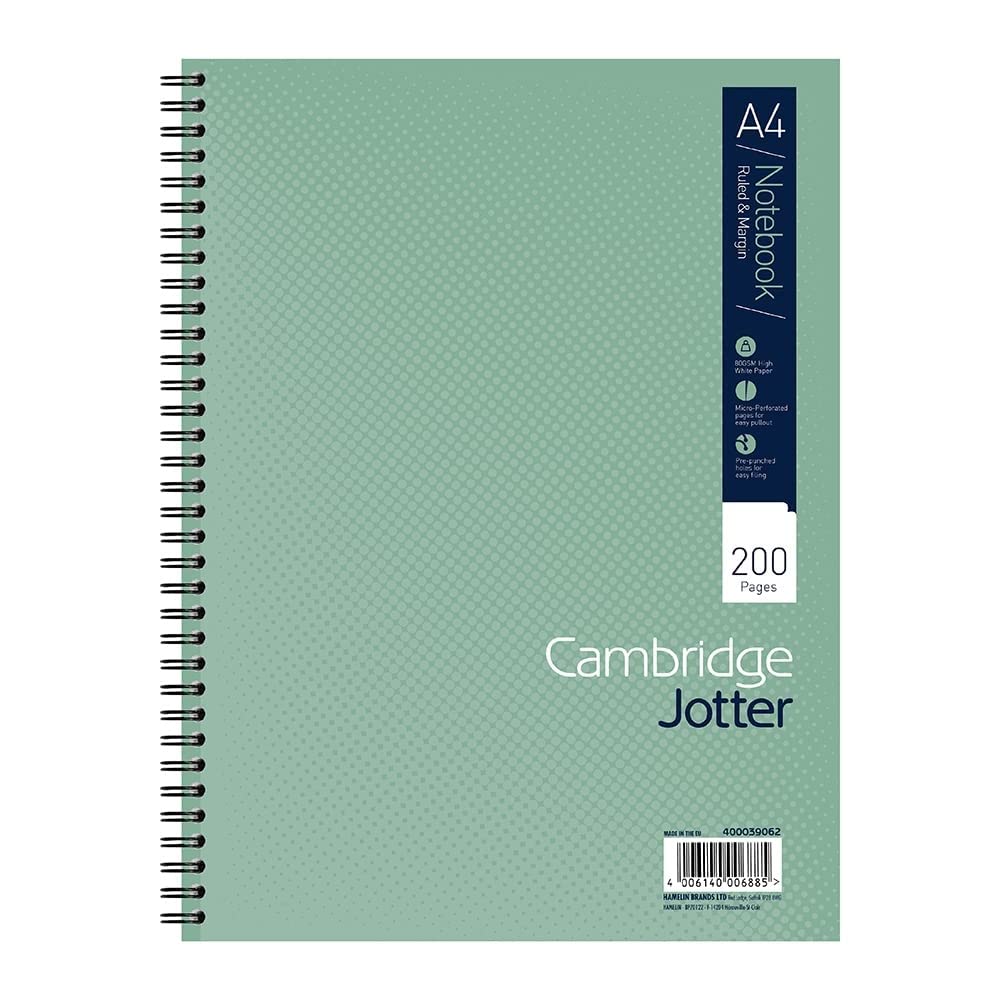 Cambridge Jotter, A4 Notebook, Wirebound, Lined, 200 Pages, Single Notepad, Green