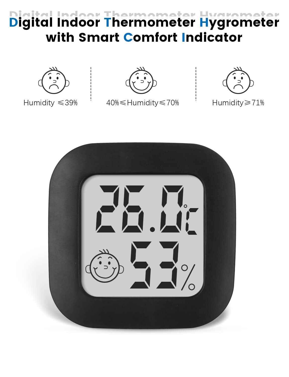 Digital Hygrometer Indoor Thermometer Room Thermometer and Humidity Gauge with Temperature Humidity Monitor for Greenhouse, Garden, Cellar (4, black, 4.3cm*4.3cm)