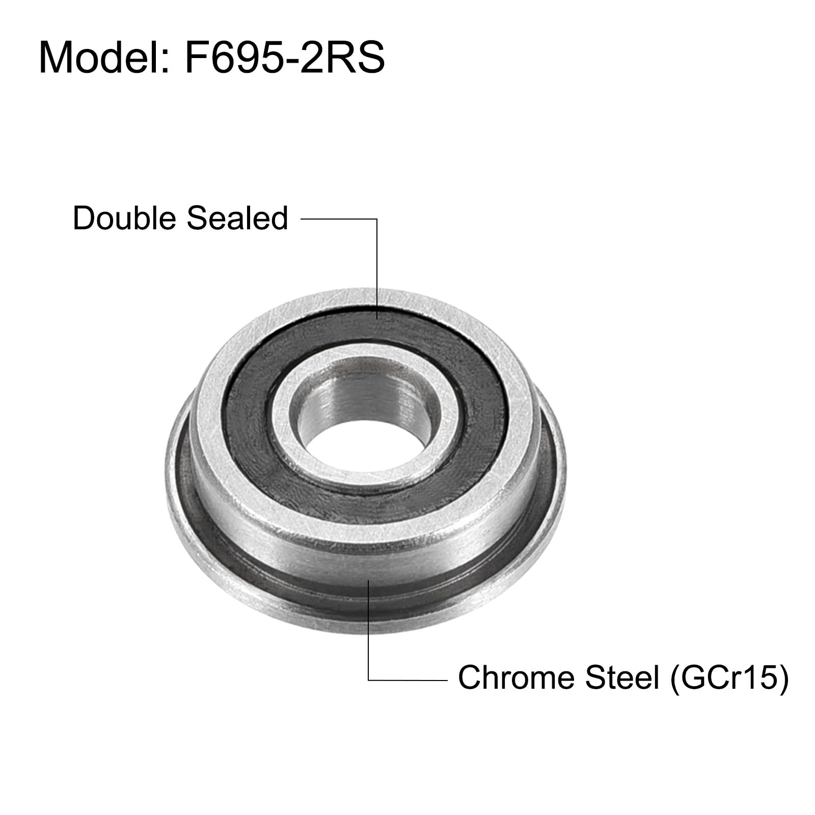 uxcell F695-2RS Flanged Ball Bearing 5x13x4mm Double Sealed Chrome Steel Flange Bearings, 20pcs