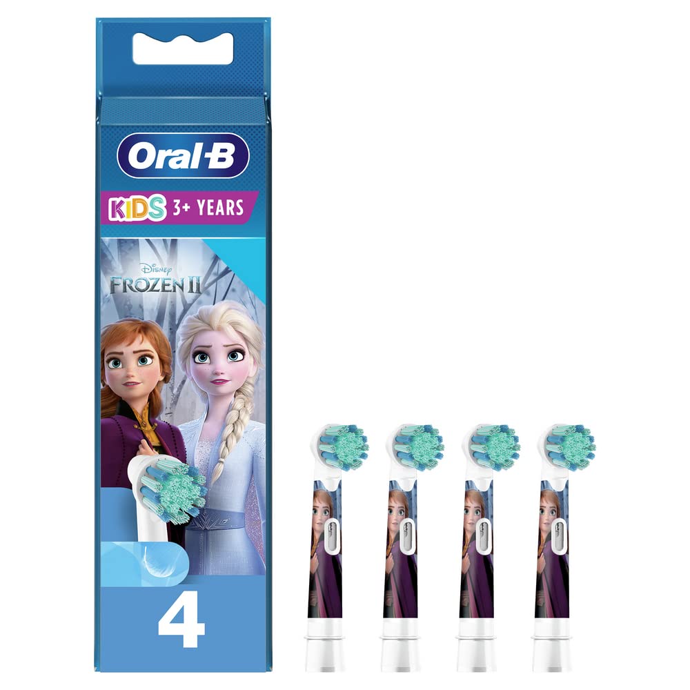 Oral-B Kids Electric Toothbrush Head, with Frozen 2 Characters, Extra Soft Round Bristles, For Ages 3and, Pack of 4 Toothbrush Heads, White