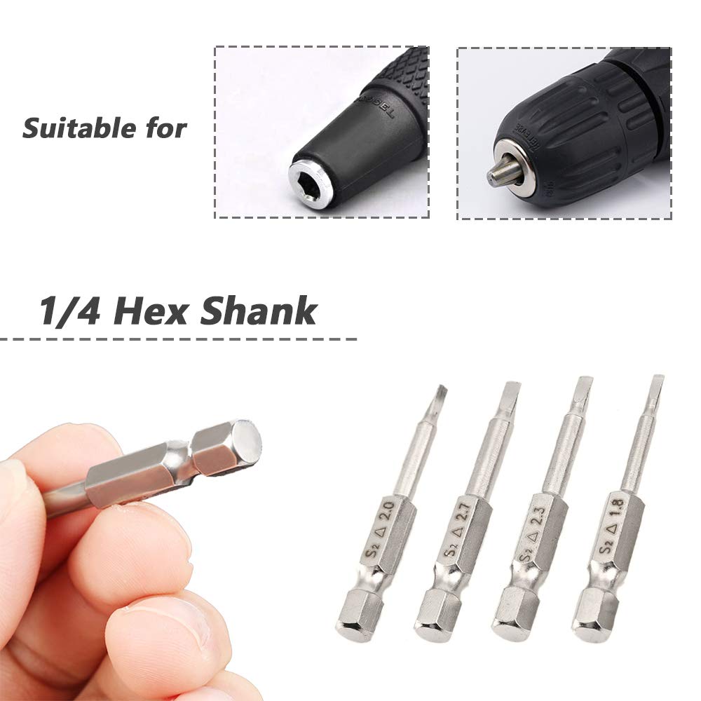 Mesee 5 Pieces Magnetic Triangle Head Screwdriver Bits, 50mm S2 Steel Triangular Tip Screw Driver Bit 1/4 Hex Shank Triangle Screwdriver Bit Set