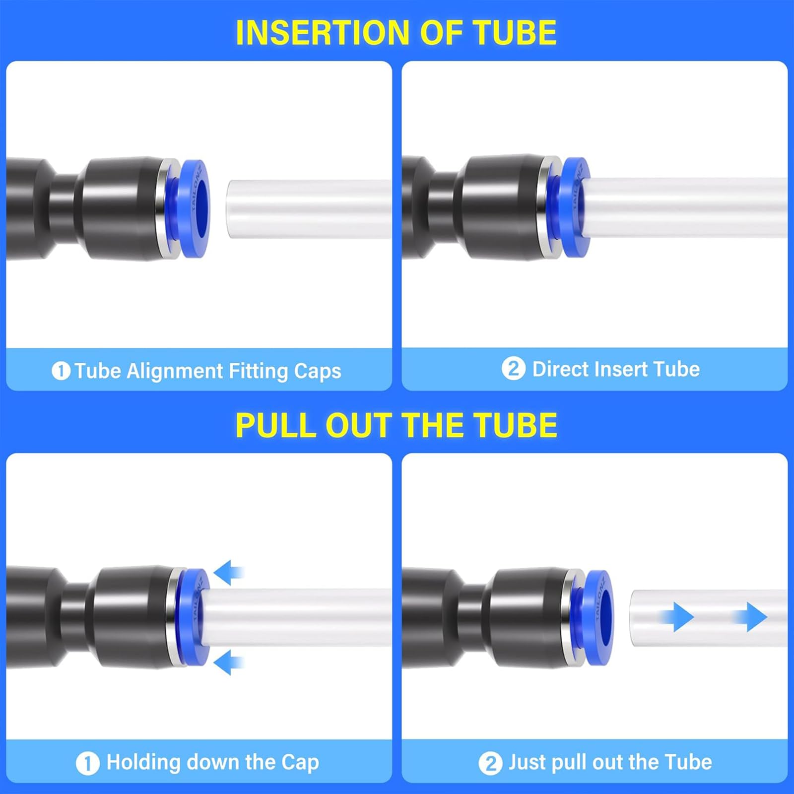 TAILONZ PNEUMATIC Straight 2 Ways - 4mm Tube OD Push to Connect Tube Quick Fittings Push Lock PU-4 (Pack of 10)